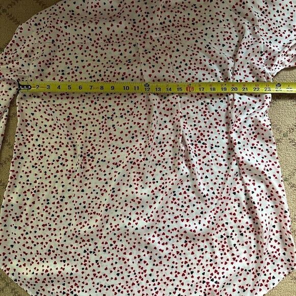 Zara white silken long sleeve button down shirt with red and black hearts NWOT M - Picture 12 of 14
